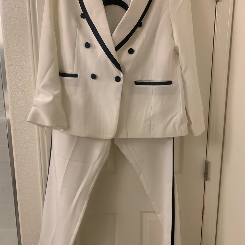 White and Black Pants Suit
